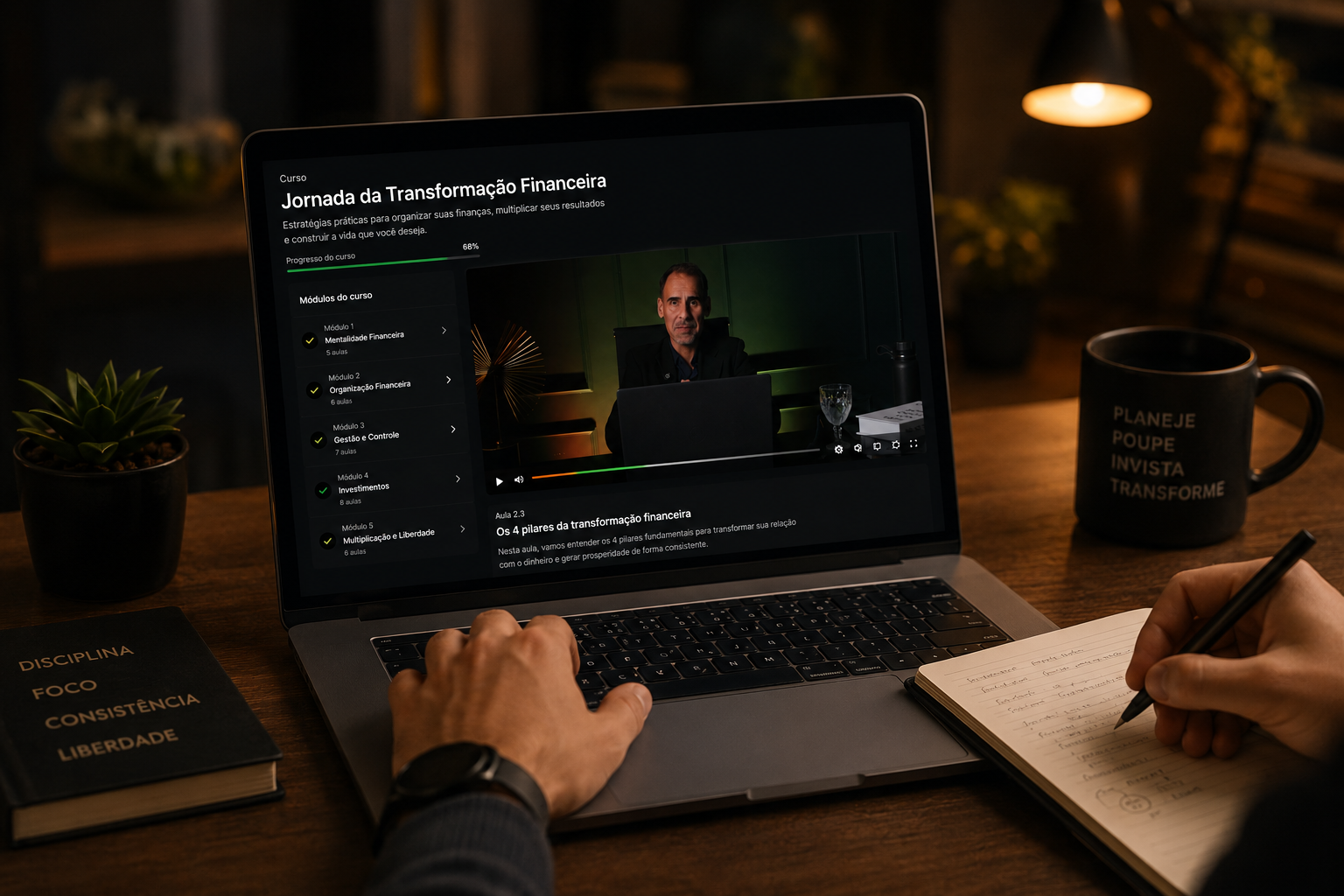 Prévia da plataforma Jornada da Transformação Financeira em um notebook